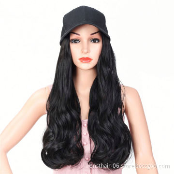 MYZYR Long Curly/Straight Wig with Hat Embroidery Hip Hop Hat Synthetic Adjustable Baseball Cap Wig Natural Fake Hair for Women
